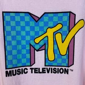 Women's M MTV Long Sleeve T-Shirt Pink Retro Music Television 100% Cotton